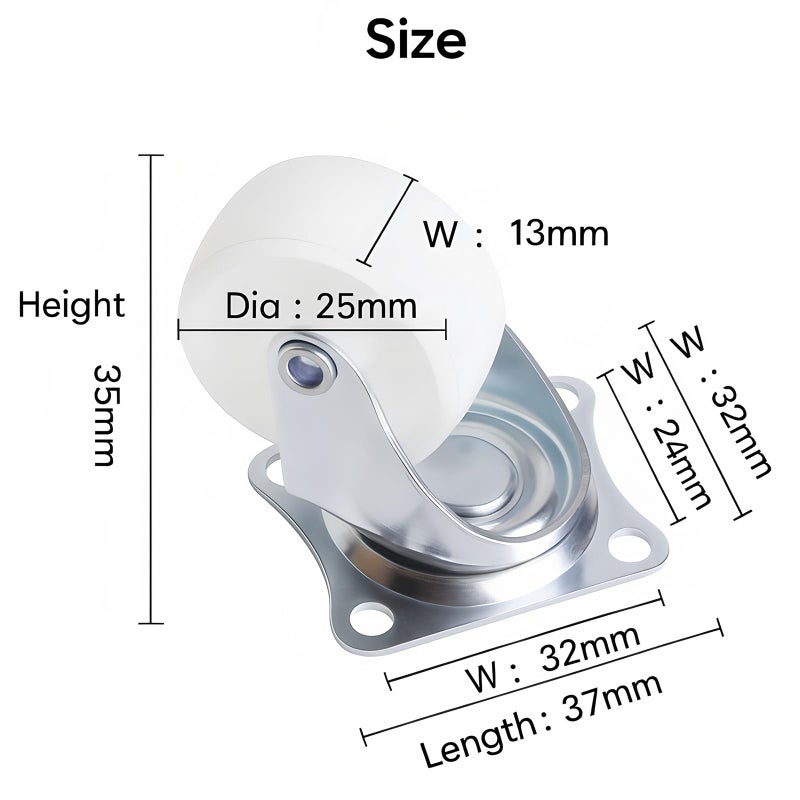 HOWDIA 1 Inch Swivel Caster Wheels with Rubber Base & Ball Bearing | 360Â° Rotatable Trolley Wheels for Furniture, Tables, Cabinets | Non-Marking Design, 8-Pack Heavy-Duty Casters with Smooth Rolling - Image 2